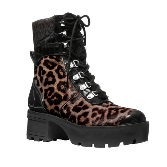 Michael Kors Shoes - Leopard and patent leather combat boots